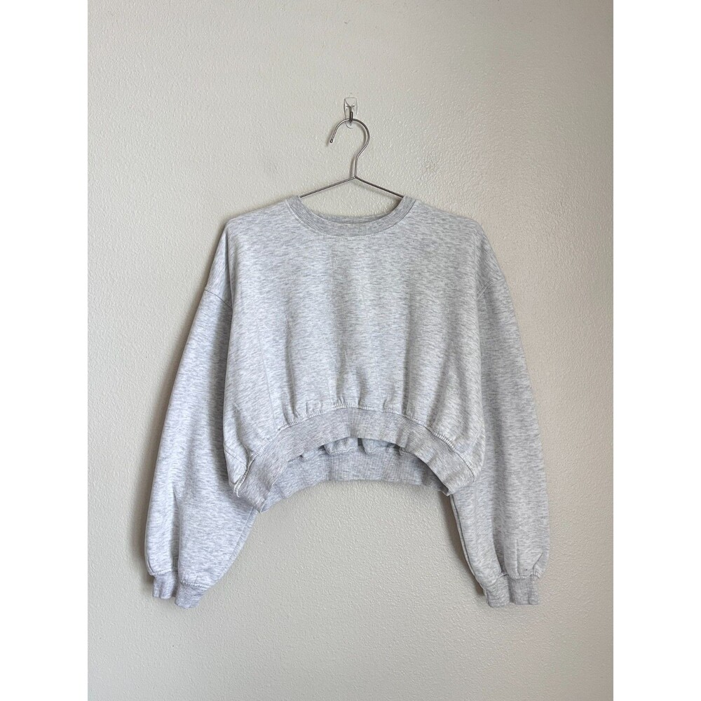 Zara Basic Crop Crewneck Sweatshirt in Heather White Size LARGE